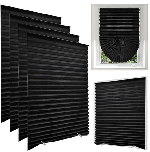 Lotvic 4 Pack Temporary Blinds, 90x180CM Stick on Blinds, Easy to Cut and Fit, No Drill Blind for Windows, Door, Kitchen, Bathroom, Bedroom Blackout Thermal Privacy Protection (Black, Light Filtering)