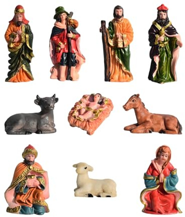 Xinhuju Krippen und Figuren der Krippe – Weihnachtskrippe Dekoration | Set aus religiösen Miniaturfiguren aus Kunstharz für Tischdekoration, Kamin, Haus, Büro, Stütze