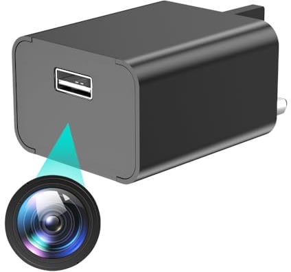 UIKOP Cámara espía de 64 GB, cargador USB 1080P HD con detección de movimiento, cámara de niñera para interiores, mini cámara para seguridad en la oficina en casa, sin WiFi