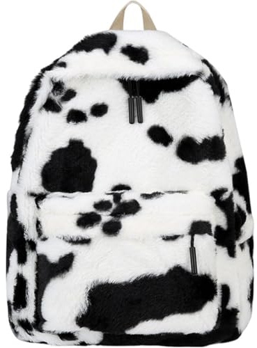 Vobumix Plüsch-Rucksack Kuh-Print, Kawaii-Schulrucksack, Süßer Ästhetischer Rucksack, Personalisierte Reise-umhängetasche Für Frauen Und Mädchen