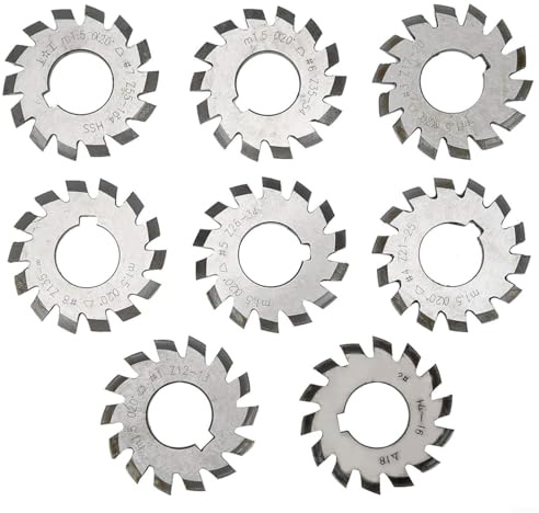 Sandyseptember 8 Stück HSS Involute Zahnradfräser Modul 1,5 mit 20° Druckwinkel und 22mm Bohrung #1-8 für Kegelradfräsen in Industriemaschinen