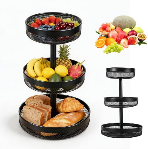 HechoVinen Obst Etagere 30 cm,3 Stöckig Obstschale aus Metall | für länger frisches Obst,Obstkorb für Obst,Gemüse,Snacks,Haushaltsgegenstände