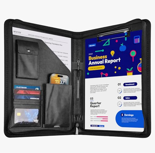 GUYUCOM Conférencier en cuir avec fermeture éclair, format A4, porte-documents de voyage, noir