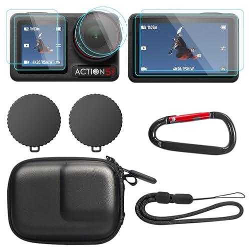 SYMIK Kleine Tasche für DJI Osmo Action 5 Pro, Silikon Objektivdeckel, Displayschutzfolien für DJI Osmo Action 5 Pro, HD 9H Härte, Tragbare Tragetasche Reisetasche Mini Case für Action 5 Pro Zubehör