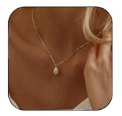 AOSWUD Perlen Kette Gold für Damen 14k Vergoldete Verstellbare Kette mit Perlenanhänger zierliche Perlen Choker Halskette Mode Schmuck für Geburtstag Muttertag