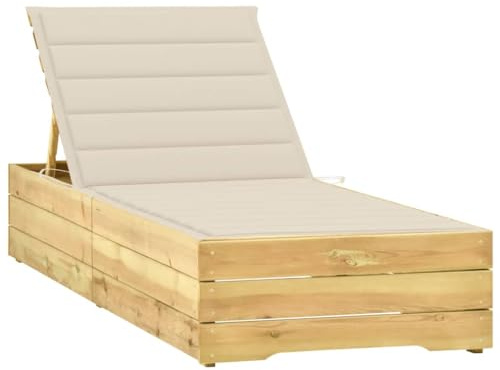 THOYTOUI 2-TLG. Set Rustikale Sonnenliege Cremeweiß - Saunaliege & Strandliege mit Verstellbarer Rückenlehne & Auflage für Gemütliche Abende im Garten