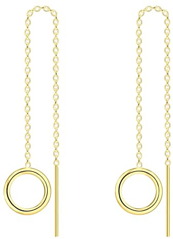 LÖB 925 Silber 585 Gold vergoldet Durchzieher Ohrringe Kreis Ring Anhänger, Damen Einfädler zum Durchziehen Hängend Ohrhänger Modern Minimalistisch