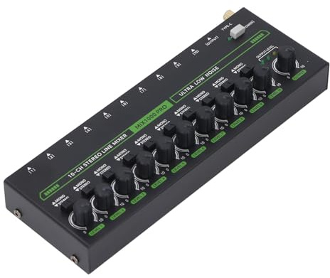 Mischpult, 10 Kanäle, geräuscharm, RGB-Beleuchtung, Stereo-Mixer, Mono, für Bühne, Studio, Aufnahme, Tastatur, Akku, Musiker, Produzenten