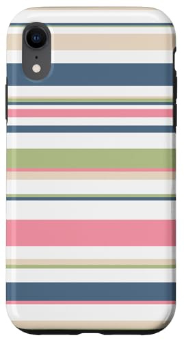 Y2K Stripe Pattern Sage Green Pink Blue Retro Aesthetic Case for iPhone XR