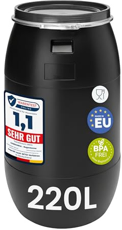 Garronda 220L Regentonne Wassertank Weithalsfass Wasserfass Schwarz GD-0078 | BPA-frei, mit Deckel, als Regenwassertonne, Futtertonne und Universalfass für Garten, Haushalt und Lebensmittelaufbewahrung
