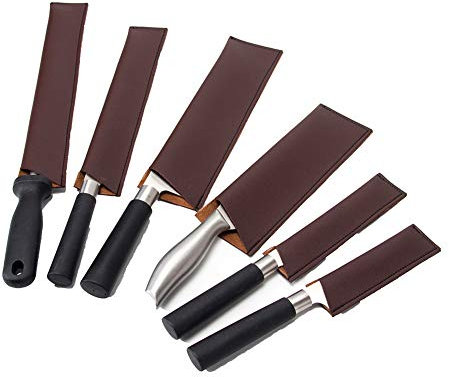 HERSENT Leather Knife Sheath, Knife Guard, Knife Cover Sleeves, Waterproof Knife Protectors, Heavy Duty Universal Knife Edge Guard Set of 6 (HGJ157)