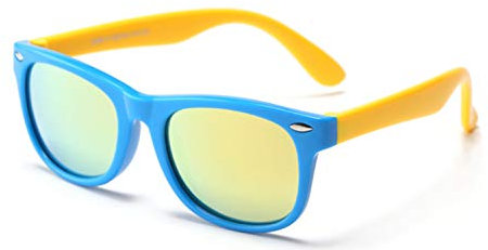 FOURCHEN Lunettes de soleil polarisées pour garçons et filles (verres polarisés or / Monture Bleu/Jaune)