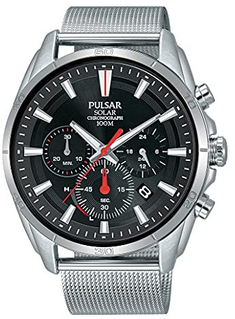 Pulsar | Herren Edelstahlgewebe | schwarzer Chronograph | PZ5083X1