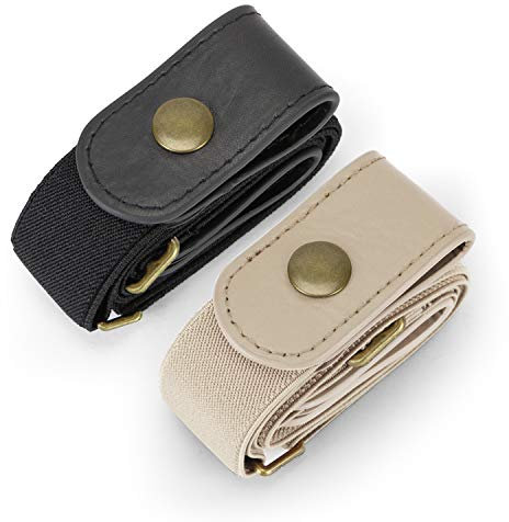 JasGood 2 Pack Schnallenfrei Elastischer Gürtel für Damen oder Herren, Ohne Schnalle Keine Ausbuchtung Unsichtbare Gürtel, Schwarz/Beige, 64cm(Für Hosengrößen 80cm-120cm)
