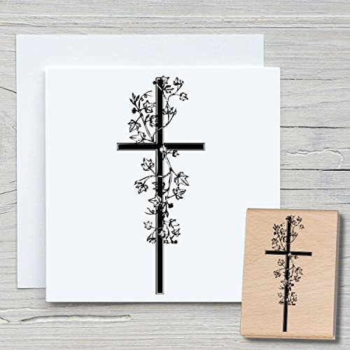NEWSTAMPS Stempel Trauerkreuz 01 Motivstempel aus Holz & Gummi zum Karten und Geschenke basteln, Holzstempel für Abschied, Trauer, Beileid, Scrapbook, Textilstempel, Deko, Freunde