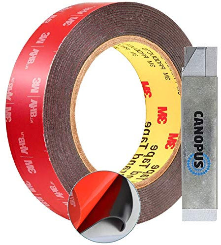 CANOPUS Double Sided Tape Heavy Duty, 25.4mm x 3m Waterproof Mounting and Automotive Tape, Ideal for Outdoor & Indoor Use, Number Plates