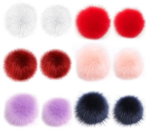 yeemeen Kunstfell Pompon, 12Pcs Fellbommel, Bommel für Mütze, Fellpompon mit Elastischem Gummiband für DIY Hüte, Taschen, Schals, Schuhe, Schlüsselanhänger, Autoanhänger Basteln (10cm, 8cm)