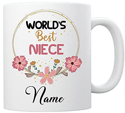 EnvyFone World's Best Niece - Personalised Mug - Birthday Gift - Add Name/Relation - Flowers/Pink Floral Design - Ladies - Girls - Novelty Tea Coffee Cup
