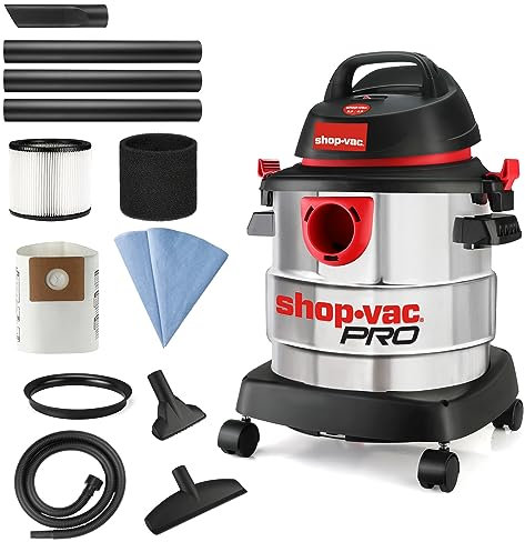 Shop-Vac 5 galones 4.5 pico HP Aspiradora húmeda/seca, tanque de acero inoxidable, aspiradora portátil de tienda con accesorios para lugar de trabajo, garaje y taller. 5989300