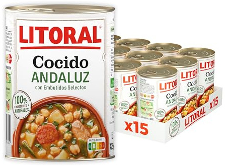 Litoral Cocido Andaluz pack 15x425g | Cocido andaluz plato preparado de legumbres listo para comer con receta casera