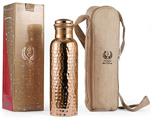Wasserflasche aus reinem Kupfer mit einem exklusiven Kupfer-Cure-Flasche Jutebeutel