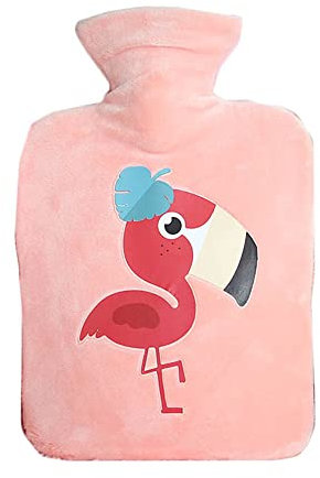 GIVBRO Wärmflasche, Handwärmer mit Flamingo-Muster, Stoffbezug, Geschenk für Geburtstag, Weihnachten, Neujahr, 500 ml