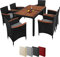 Montafox Sitzgruppe 6 Personen Poly Rattan Sitzgarnitur Akazienholz Tisch 130 x 90cm Sitzkissen 6cm Terrasse Garten Essgruppe Schwarz Gartenmöbel Set, Farbe:Titan-Schwarz/Kieselstrand