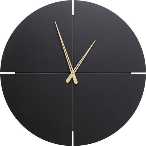 Kare Design Wanduhr Andrea, Schwarz/Gold, 60cm Durchmesser, Wohnzimmer, Uhr, rund, minimalistisch, Batterie Nicht inklusive