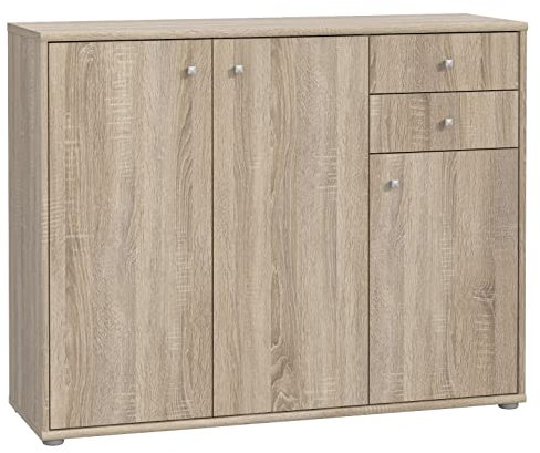 Newroom Kommode Sonoma Eiche Sideboard Modern - 108,8x111,1x34,8 cm (BxHxT) - Highboard Anrichte - [Albus.Two] Büro Arbeitszimmer Wohnzimmer