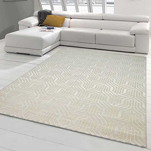 Teppich-Traum Schlichter Designerteppich dezent Gemustert modernes orientalisches Design Creme Größe 160x230 cm