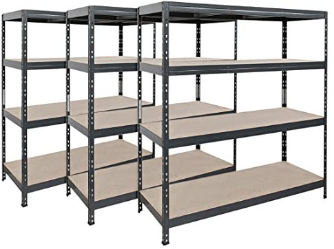 Master Regale 3er-Set Rivet Schwerlastregal mit lackierbaren HDF-Platten, 180x150x45cm (HxBxT), 4 Böden mit je 250kg Tragkraft, anthrazitgrau, praktisches Stecksystem, umweltfreundlich und recycelbar