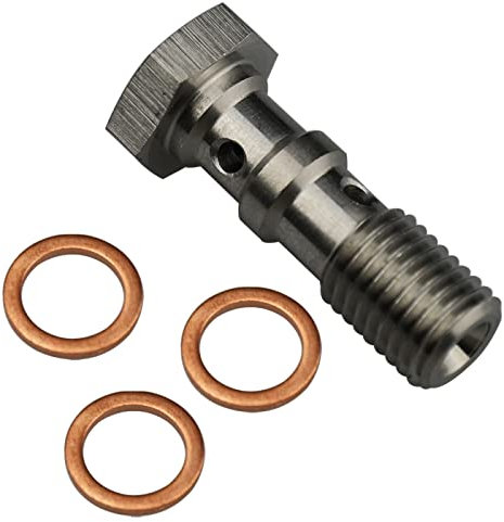KRD PERFORMANCE Universal Edelstahl -4 AN 7/16 Zoll x 20 UNF Gewinde Turbo Bremsleitung Banjo Bolzen mit 3 Kupferscheiben, Doppel-Banjo-Schraube 38,5 mm Länge