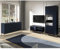 Wohnzimmer Set mit Sideboard, Couchtischen, Vitrine und TV Lowboard in Marineblau mit LED Beleuchtung, Industrial Design mit Metall-Fußgestell und Metallgriffen, Softclose