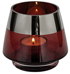 CULT at home Fink Windlicht klein - Deko Wohnzimmer - Geschenke für Frauen Weihnachtsdeko - Tischdeko Hochzeit rot mit Silber farbenem Rand - Höhe 9 cm