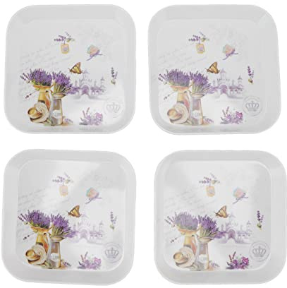 Lot de 4 Assiettes Apéritives, Assiettes Créatives pour Collations aux Fruits, Assiettes à Dessert en Mélamine, Assiettes à Salade, Fromage, Plateau Plat en Os pour Hoem, Restaurant,(Lavande)