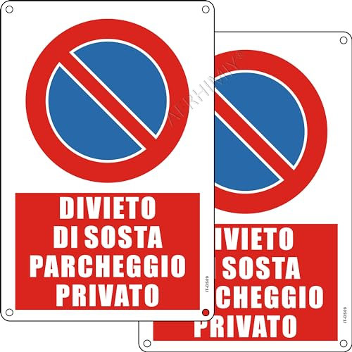 Cartello Divieto di Sosta Parcheggio Privato Alluminio Riflettente 20x30 cm, 2 Pezzi Cartello Parcheggio Privato Metallo Protezione UV, Impermeabile, Antiruggine, Con fori