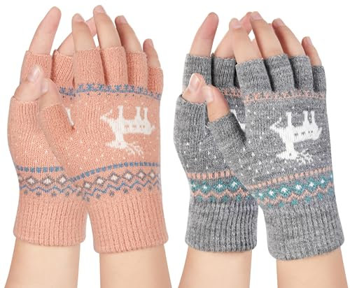 Kiiwah 2 Paar Fingerlose Handschuhe, Winter Gestrickte Halb Fingerhandschuhe Armstulpen Fingerhandschuhe Ohne Fingerkuppen Strickhandschuhe für Männer und Damen