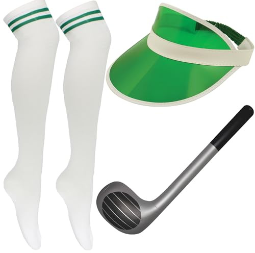 Cherry-on-Top Pub Golf Verkleidung Set - Aufblasbarer Golfschläger, Visier & Socken - Lustiges Kostüm für Damen & Herren Grün