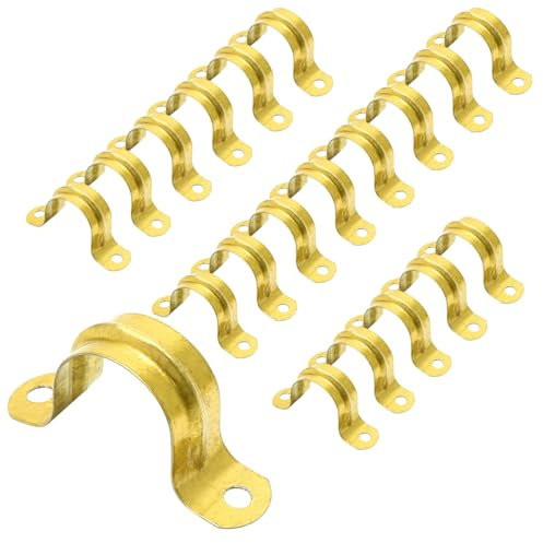 Biaungdo M25 starres Rohrband, 2,5 cm, Edelstahl, 2,5 cm, U-Halterung, Rohrschellen, robuste Rohrschellen, Spannrohrschellen, Kabelklemme, Aufhänger mit 2 Löchern für Rohrkabel (Gold)