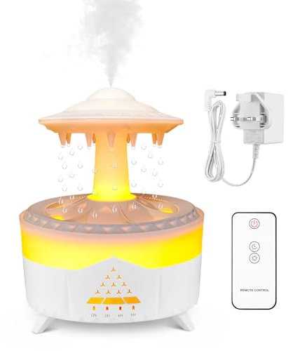 Wrischan 3 in 1 450ML Regen Wolken luftbefeuchter, Diffusor für ätherisches Öl mit 7 Farben Nachtlicht, Rain Cloud Humidifier mit Fernbedienung Pilz Wasser Lampe Raumbefeuchter für Büro, Zimmer