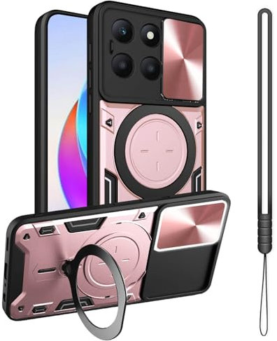 GOTOURED for Honor X6A Phone Case,Metal Stand Ring Holder,Camera Lens Protector,Slim Full Protection Shockproof Women Men Cases Cover for Honor X6A (Rose Gold)