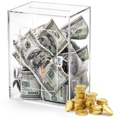 Cididu Clear Piggy Bank for Adults Kids, Acrylic Money Saving Box with Lock, Reusable Coin Cash Storing Container with Key, Openable Unbreakable Money Change Jar Pot for Birthday Gift Home Decoration