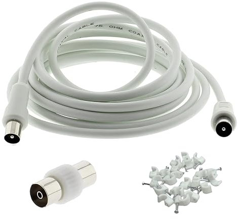 3C2V TV Coaxial Cable 2M - Nickel Plated RF Coax Extension Lead for Freesat, Aerial Socket, Freeview, Sat,DVD,VCR,SKY, Smart U-HD TV, Virgin, BT, Antenna Box, Y Splitter, Signal Booster 2.0 Meter