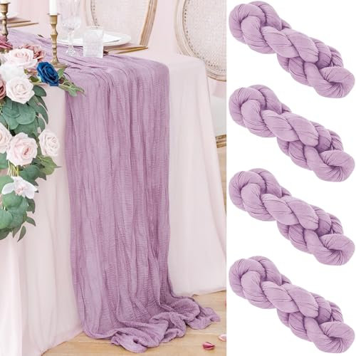 Yosiio Tischläufer Lila, 4 Stück Käsetuch, Seihtuch Tischdeko für Boho, Hochzeit, Party Geburtstag Dekoration 90 x 300 cm