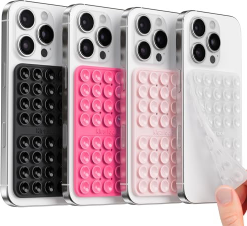 Silikon Handy Saugnapf Halterung Doppelseitig, Freihändig Sticky Silikon Saugnapf Handyhülle für Selfies & Videos, Saugnäpfe Handyhalter für Alle Handy Modelle, Schwarz &Hot Pink& Hellrosa&Transparent