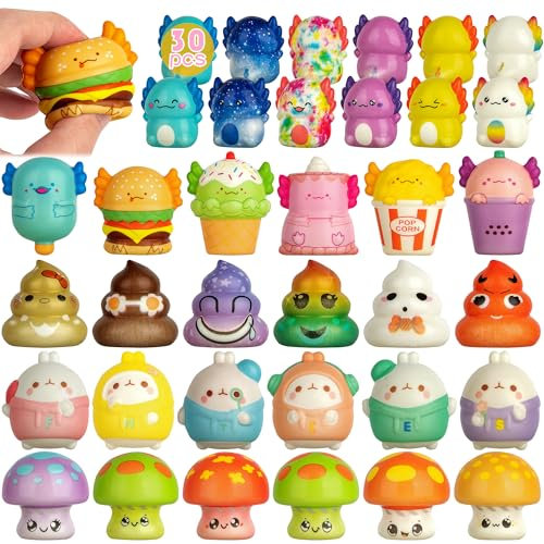 yuechen 30 Squishy Antistress Gadget Compleanno Bambini,Animali Kawaii Squishy | Regalini Fine Festa Compleanno | Gadget Compleanno Bambina e Bambino | Rimbalzo Lento Alleviare Stress