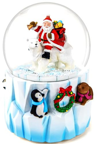 Weihnachts-Schneekugel, Weihnachtsmann-Musikuhr, handbemalte Spieluhr, Bunte Lichter, automatischer Schneefall, festlicher Eisbär-Pinguin-Siegel, spielt 14 Klassische