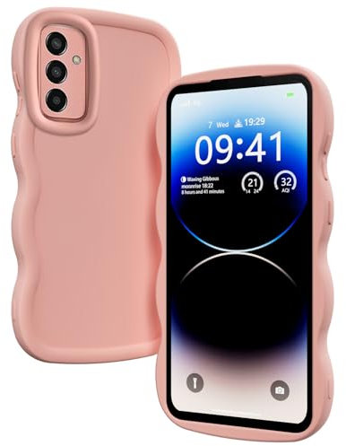 XINYEXIN Flüssiges Silikon Hülle für Samsung Galaxy M13 4G / Galaxy M23 5G, Wellen Lockige Form Niedliche Weiche Stoßfestes Handy Schutzhülle - Rosa