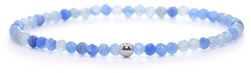 Echtes Blauer Aventurin Edelstein Armband mit facettierten 3mm Perlen - verschiedene Längen - Heilstein Schutzstein Edelsteinarmband Glücksbringer Talisman Geschenk (Bl. Avent., 18CM)