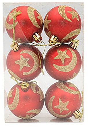 YENVWG 6 x Weihnachtskugel mit Mond-Stern-Blättern für Baum, leuchtende Farben, hängende Kugeln für Urlaub, Hochzeit, Party, Dekoration